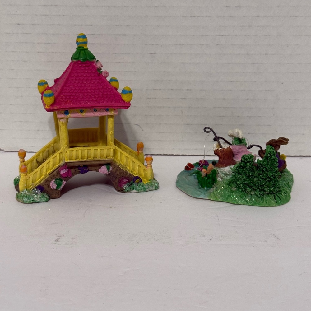 Jellybean Junction Easter Village Gazebo & Bunny Fishing Scene Mini Spring Decor
